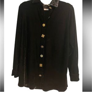 Soft Surroundings Size Small Black Velvet Filigree Boyfriend Shirt NWT